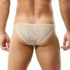 Men's Sexy Sheer Jacquard Lace Bikini Briefs with Bow Buckle, Khaki, XXL view 2