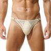 Men's Sexy Sheer Jacquard Lace Bikini Briefs with Bow Buckle, Khaki, XXL view 3