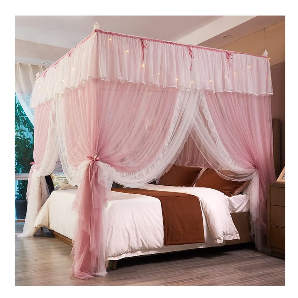 Deluxe Canopy Mosquito Net for Single/Double Bed, Romantic Lace Bed Curtain, Bedroom Decor (Green, 150 × 200 cm/59 × 79 in; Green, 200 × 220 cm; Pink, 200 × 220 cm)