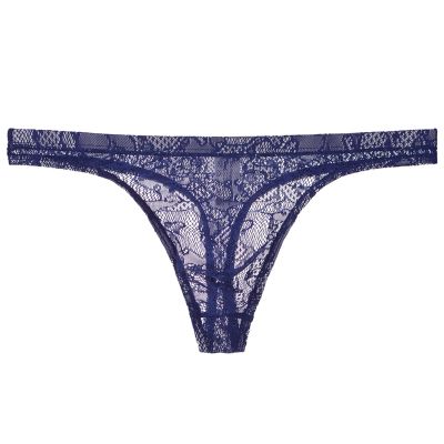 Men's Sexy Transparent Mesh Thong Underwear, Blue, XXXL