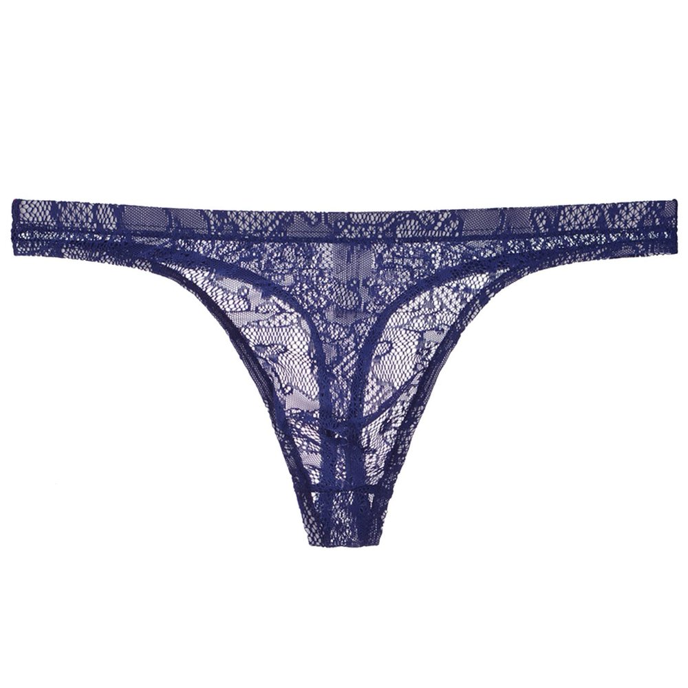 Men's Sexy Transparent Mesh Thong Underwear, Blue, XXXL