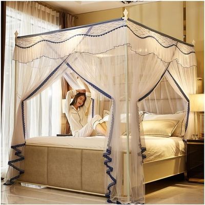 Bedspread with Mosquito Net for Bedroom, Princess Style, with Stainless Steel Holder, Bedroom Decoration for Double Beds (Color: White-4, Size: 180 x 200 cm) (Color: White-5, Size: