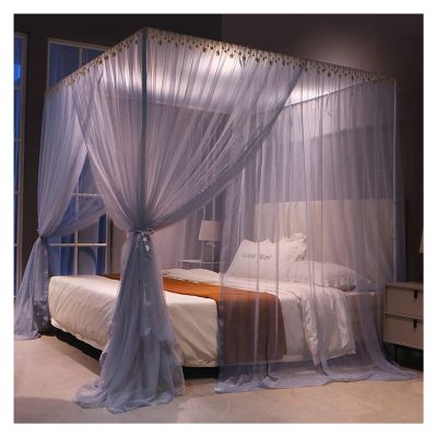 Mosquito Net Bed Canopy, Retractable U-Shaped Floor-Standing, Three-Opening, with Sturdy Stainless Steel Frame