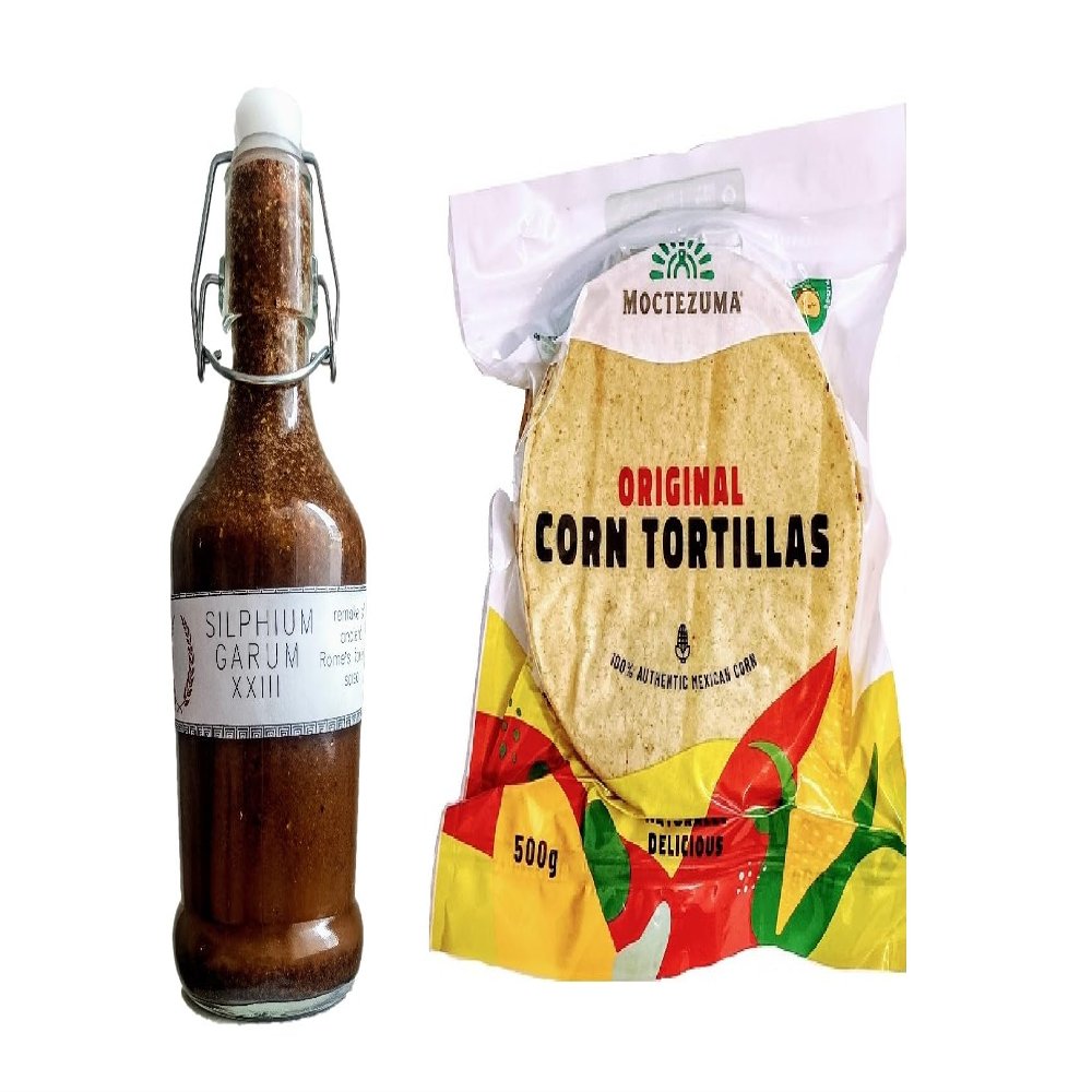 Authentic Mexican Nixtamal Tortillas, Vegan, Non-GMO, 500 g + Silphium Garum, 220 ml