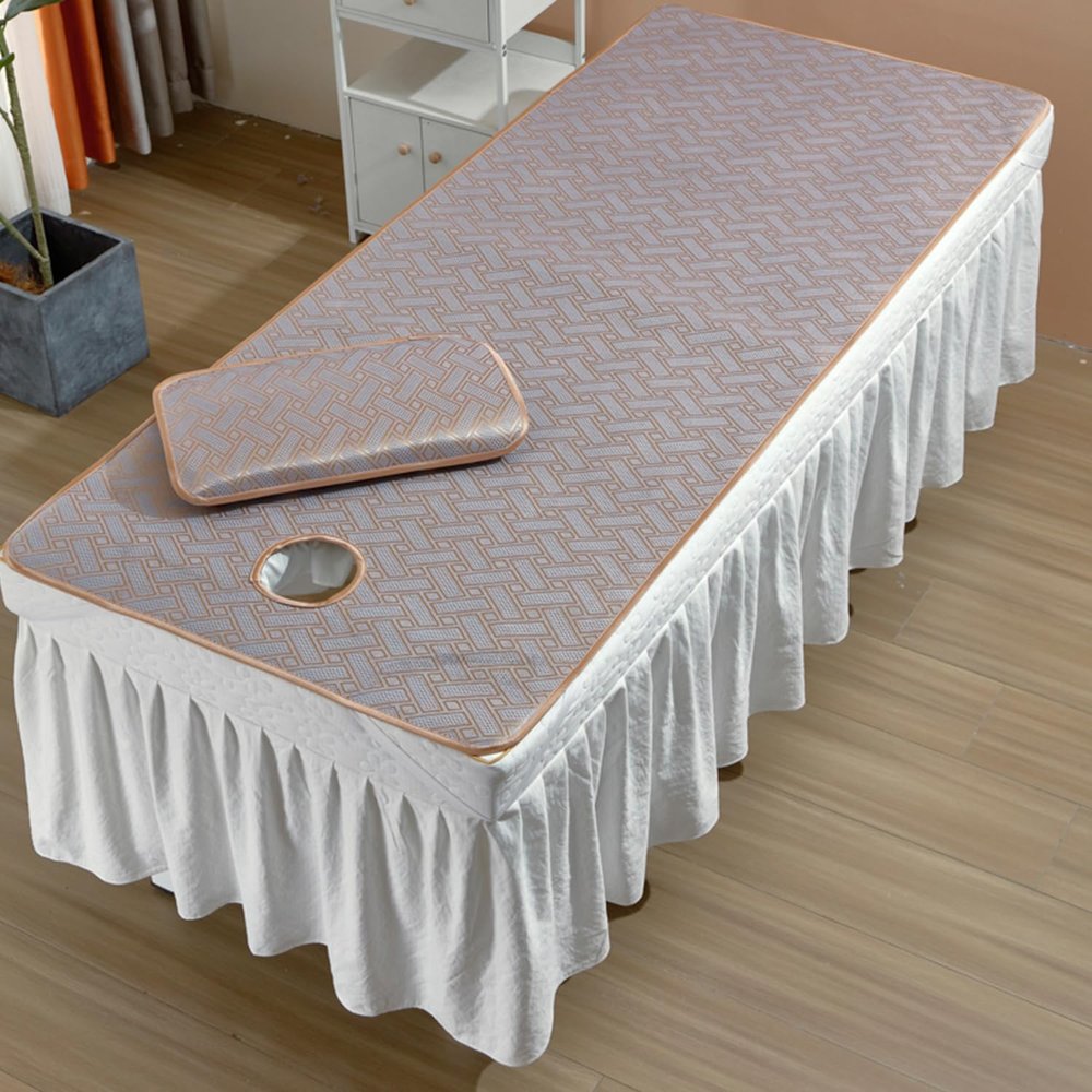 LDLCYCN Cooling Massage Table Cover with Elastic Bands, Face Hole, Rattan Jacquard, Style B, 180 x 60 cm