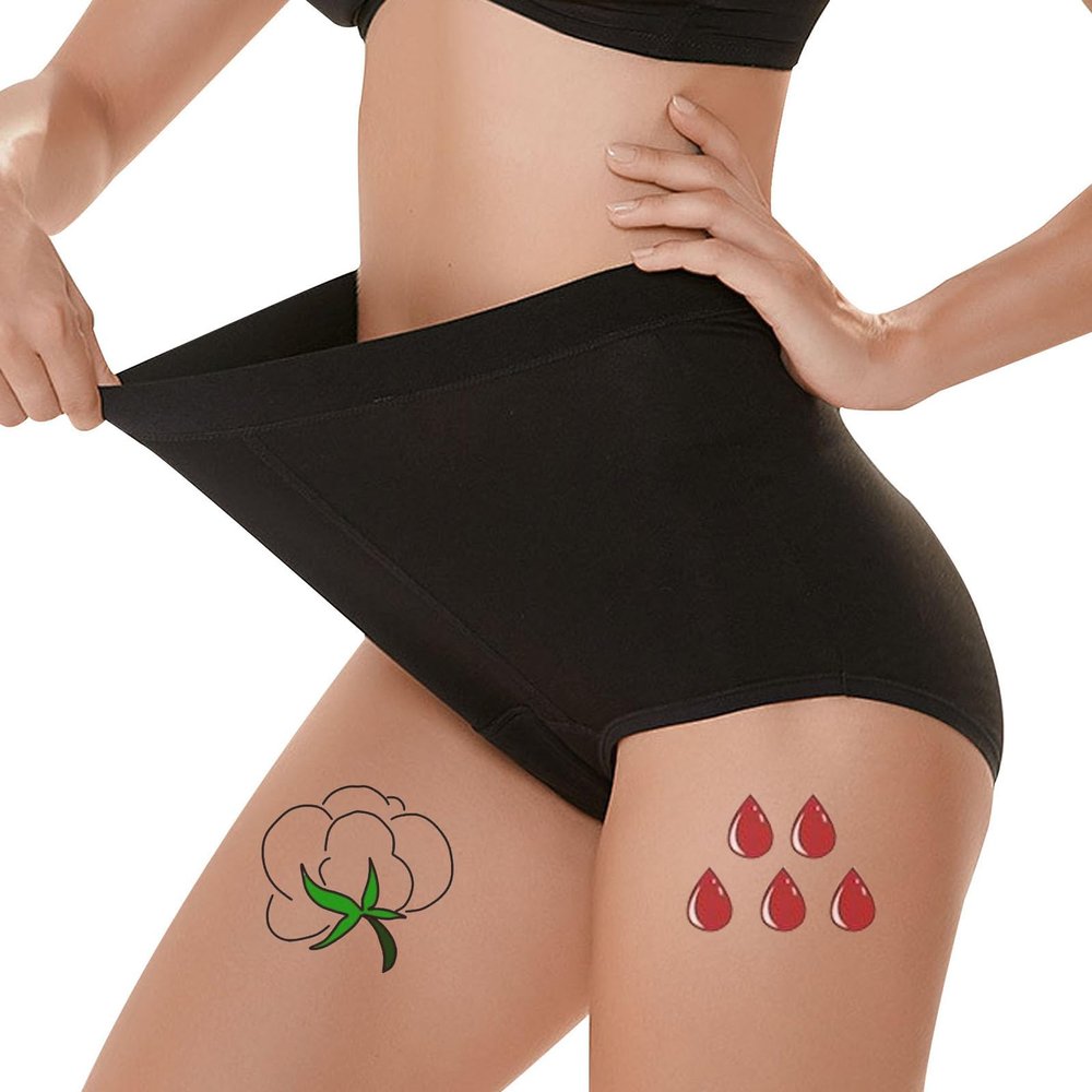 Women's Cotton Incontinence Underwear, High-Waisted Leakproof Period Panties, Washable and Reusable, M, Black