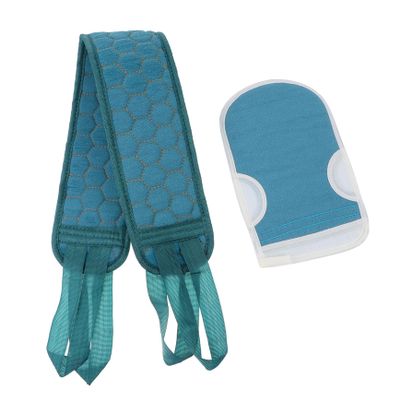 2 Blue Shower Gloves with Plant Fiber and Sponge