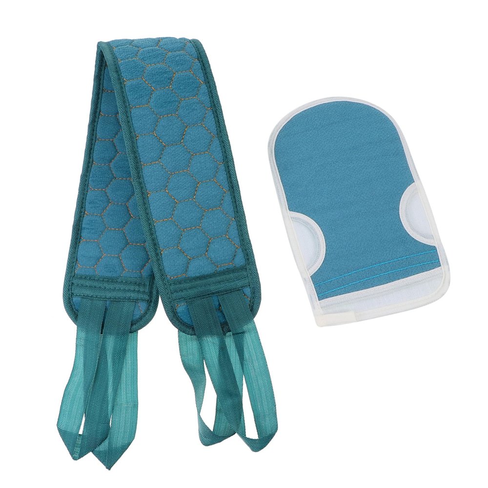 2 Blue Shower Gloves with Plant Fiber and Sponge