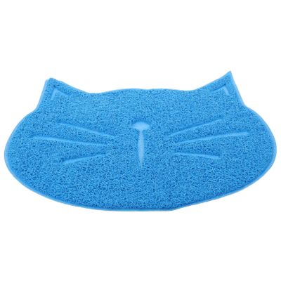 Blue PVC Cat-Shaped Non-Slip Feeding Mat