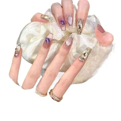 XWQPLH Temperament Manicure, Pink Diamond, Pure Spice Girl Kaze Jun, Handmade Nude-Style Manicure (XS)