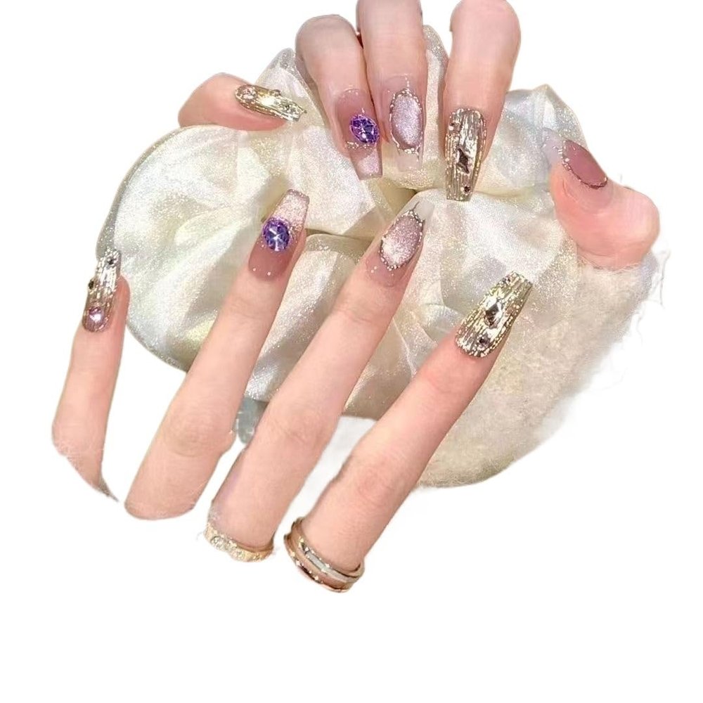 XWQPLH Temperament Manicure, Pink Diamond, Pure Spice Girl Kaze Jun, Handmade Nude-Style Manicure (XS)