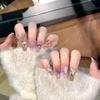 XWQPLH Temperament Manicure, Pink Diamond, Pure Spice Girl Kaze Jun, Handmade Nude-Style Manicure (XS) view 2