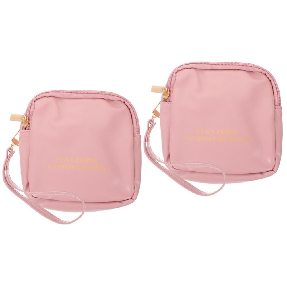minkissy 2-Piece Decorative Period Pouch Set, PU Portable Waterproof Storage Bags for Women, Compact Multifunctional Zipper Cosmetic Bags
