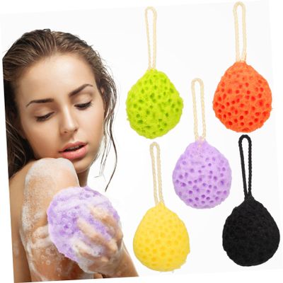MOLUCKFU 5-Pack Bath Sponges with Exfoliating Function, Quick-Drying Material, and Hanging Loops, Random Colors