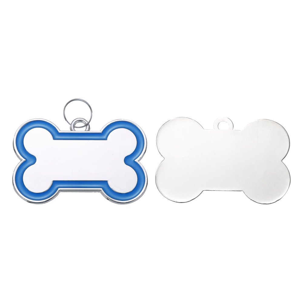 QUARKZMAN Pet ID Tags, Bone Shape, 60 x 40 mm, Metal, Double-Sided Engravable, Blank, Blue