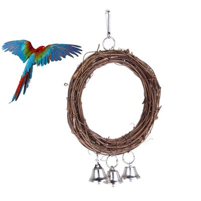 Rattan Freestanding Parrot Swing with Bell and Pendant