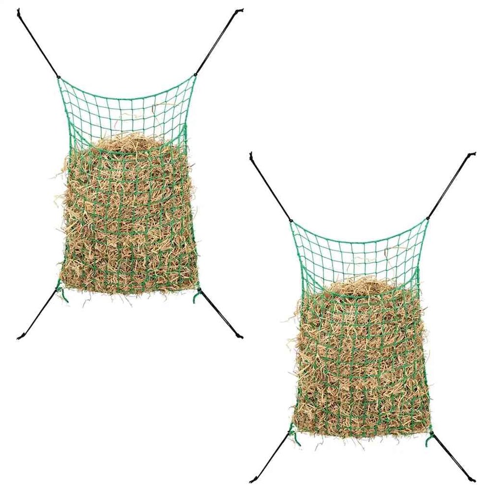 vidaXL 2-Piece Foldable Rectangular Hay Nets for Horses and Ponies, Green