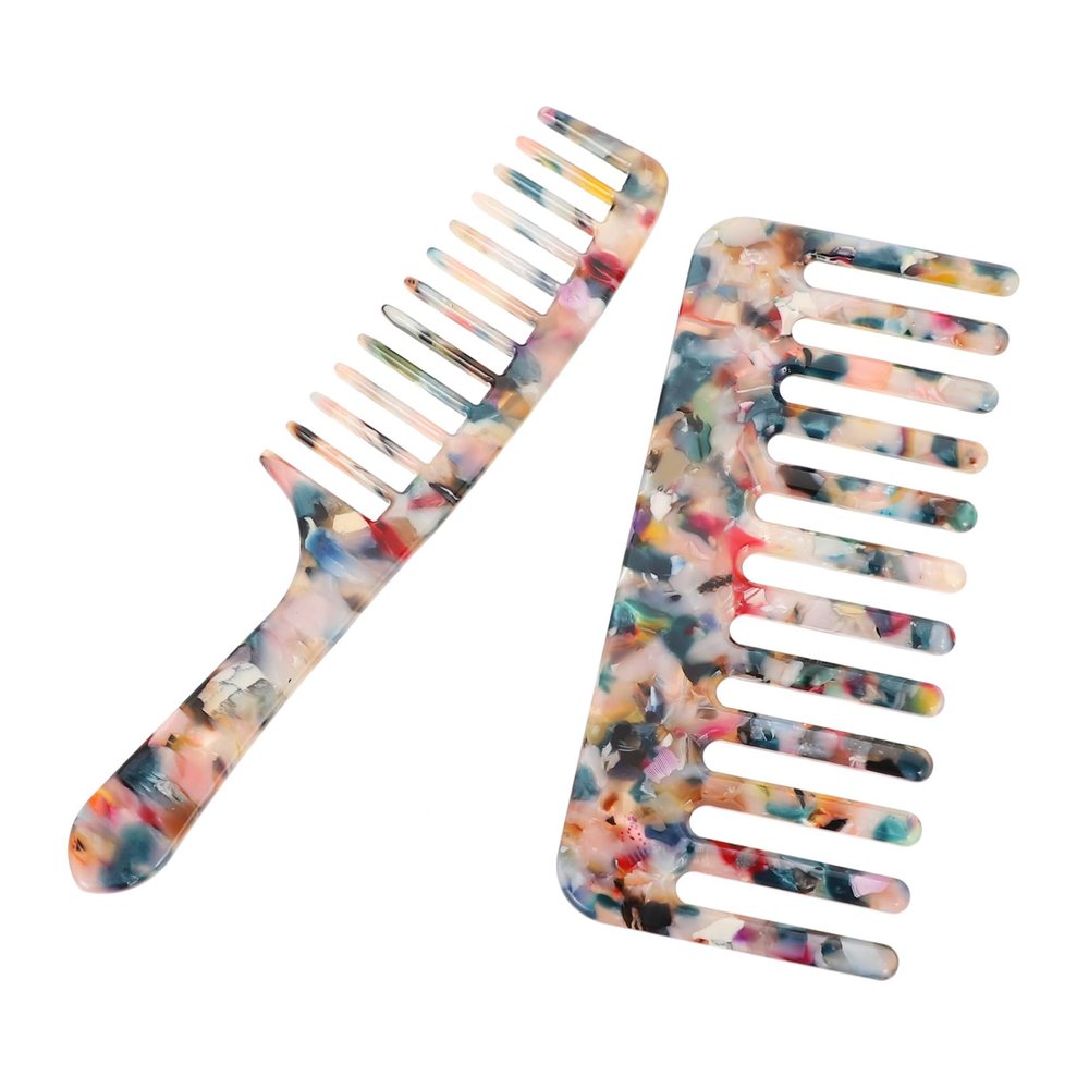 Mikinona 2-Piece Lightweight Wide-Tooth Acetate Comb Set for Curly Hair and Daily Hair Care at Home, Practical Wide-Tooth Comb for Hair Cutting