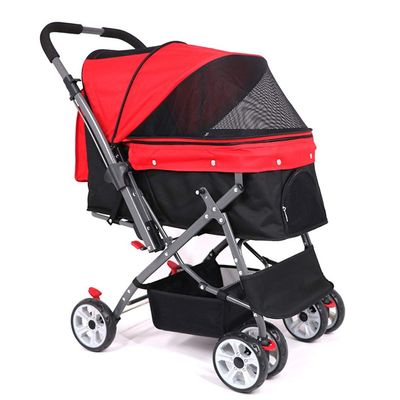 Pet Stroller, 4-Wheel Dog Buggy for Small/Medium Dogs up to 55 lb, Foldable, Gray/Red