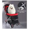 Pet Stroller, 4-Wheel Dog Buggy for Small/Medium Dogs up to 55 lb, Foldable, Gray/Red view 2