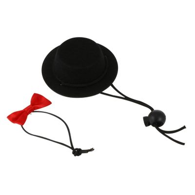 ORFOFE Pet Hat and Bow Tie Set, Comfortable for Small Animals, 2 Pieces, Black Polyester with Adjustable Buckles