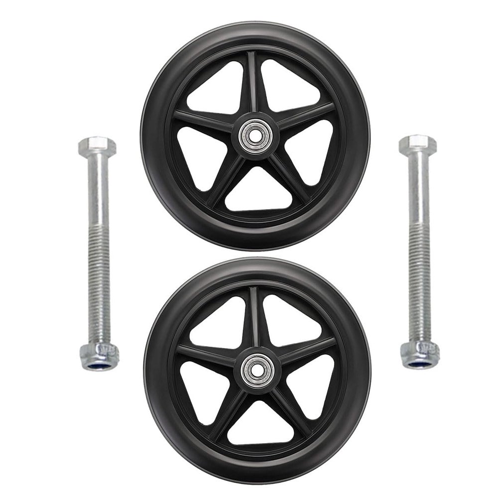 BEEGMA 2-Pack Black PVC Solid Wheelchair Front Wheels, Non-Slip Replacement Wheels, 14/15/17/19/20 cm (8 in/200 mm)