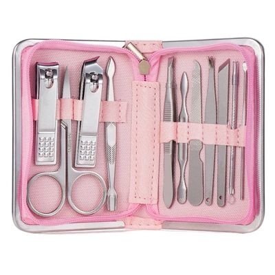 BANDKIT Professional Nail Tool Set, Steel Nail Clippers, Multifunctional Portable Manicure and Pedicure Set (11 Pieces, Pink)