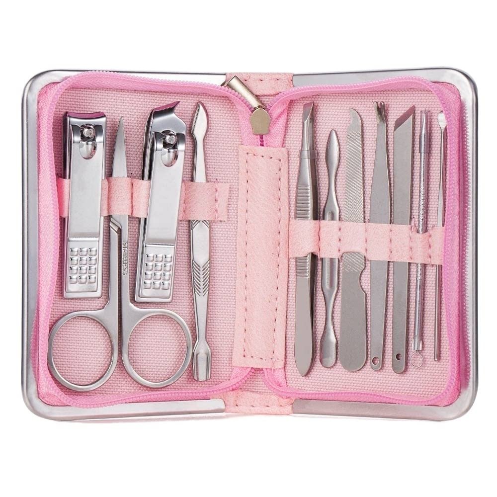 BANDKIT Professional Nail Tool Set, Steel Nail Clippers, Multifunctional Portable Manicure and Pedicure Set (11 Pieces, Pink)