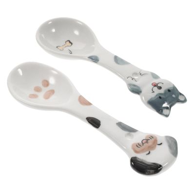 Supvox Ceramic Pet Scoops for Dog Food and Canned Food, 2-Pack, Lightweight and Portable, with Raised Dog Paw, for Daily Use, Random Style