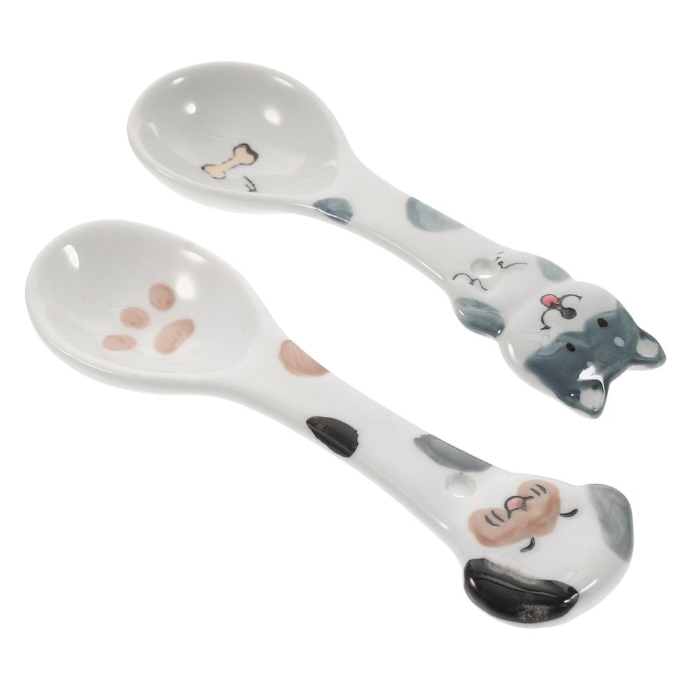 Supvox Ceramic Pet Scoops for Dog Food and Canned Food, 2-Pack, Lightweight and Portable, with Raised Dog Paw, for Daily Use, Random Style