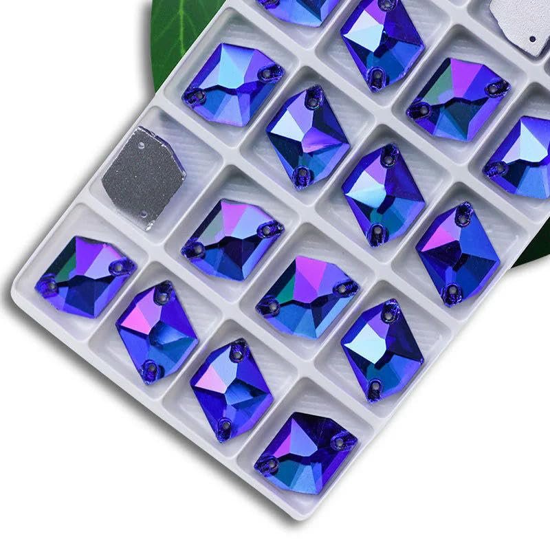 JKDSAO AB Glass Sew-On Rhinestones, Flat Back with Holes, Sapphire Blue AB, 9 x 12 mm, 48 Pieces