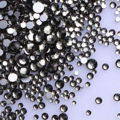 JKDSAO 1,440-Piece Glass Rhinestones, Assorted Sizes, Flat-Back, Round AB Rhinestones for DIY Nail Art, Black Diamond