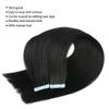 Tape-In Human Hair Extensions for Women, Straight Brazilian Remy Hair, Skin Weft, Black-Brown, 1#, 20 Pieces, 22 in view 3