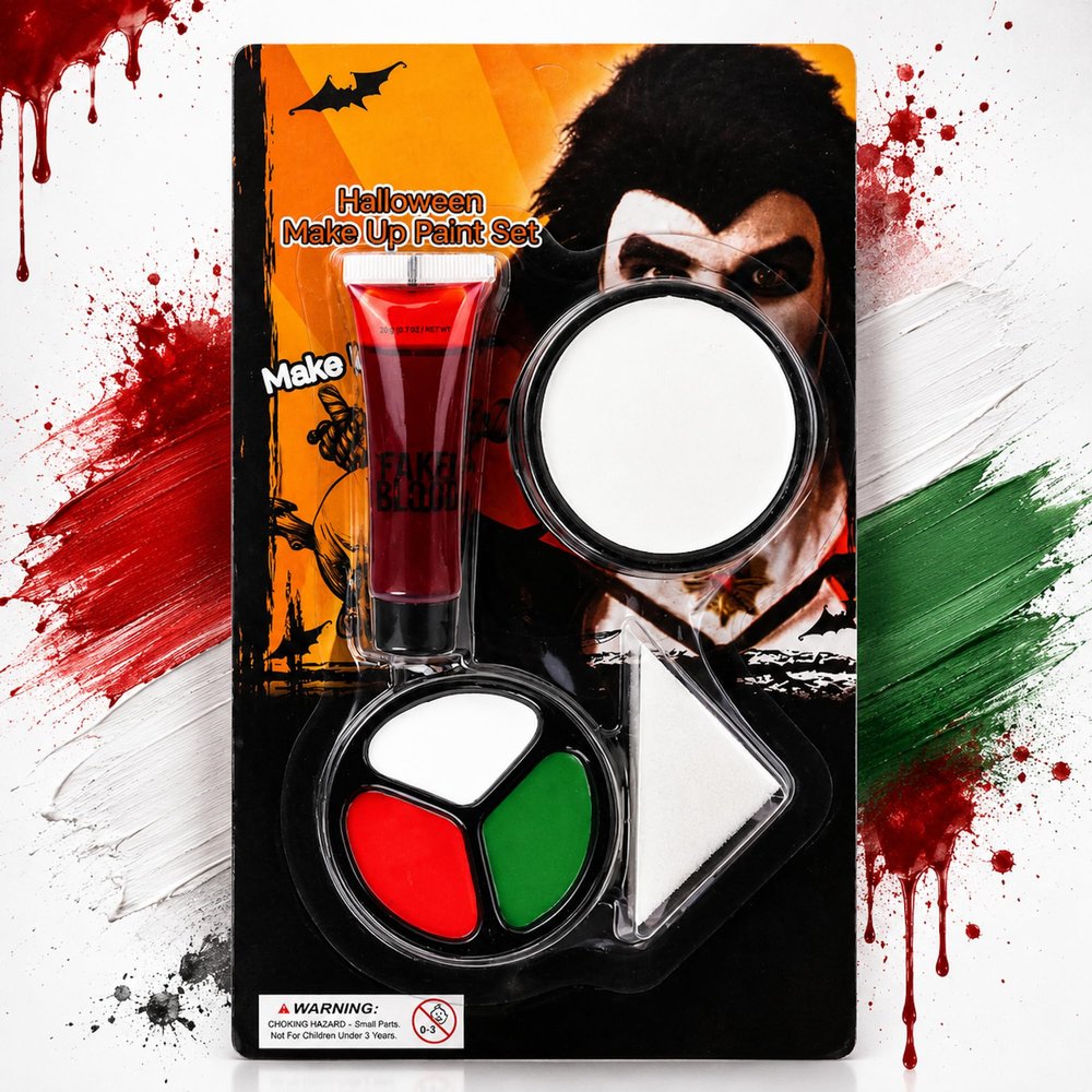 Halloween Makeup Set, White Green Red Face Paint, SFX Makeup, Fake Blood, Non-Toxic, Waterproof, Long-Lasting
