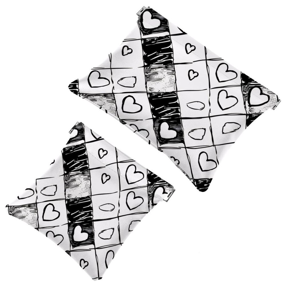 Waterproof Mini Cosmetic Bags with Snap Closure, Doodle Checkerboard and Heart Patterns