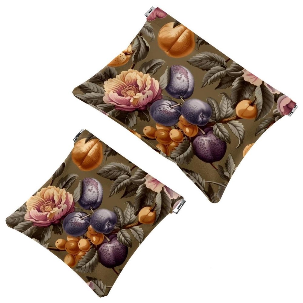 Mini Makeup Bags with Snap Closure, Antique Leaves, Fruit & Peony