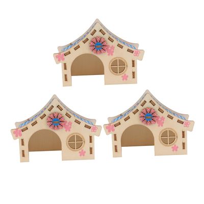 ORFOFE 3-Piece Hamster Toy Wooden Villa