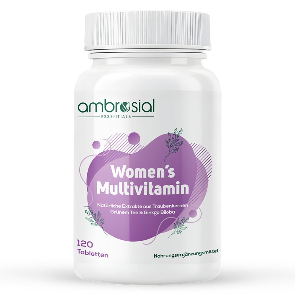 Ambrosial Women's Multivitamin – 4-Month Supply – 22 Ingredients – with B12, Folic Acid, CoQ10, Grape Seed Extract & Ginkgo biloba – 120 Tablets
