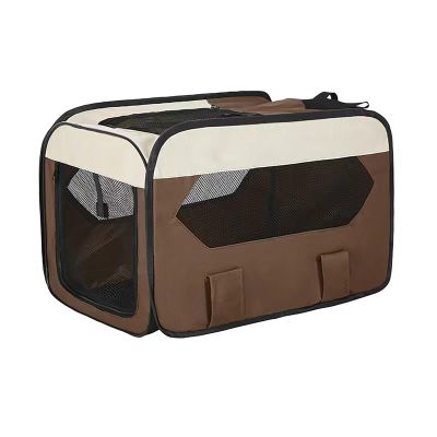 Foldable Dog Travel Crate for Car and Home, 600D Waterproof Fabric, Brown, M 60 × 35 × 35