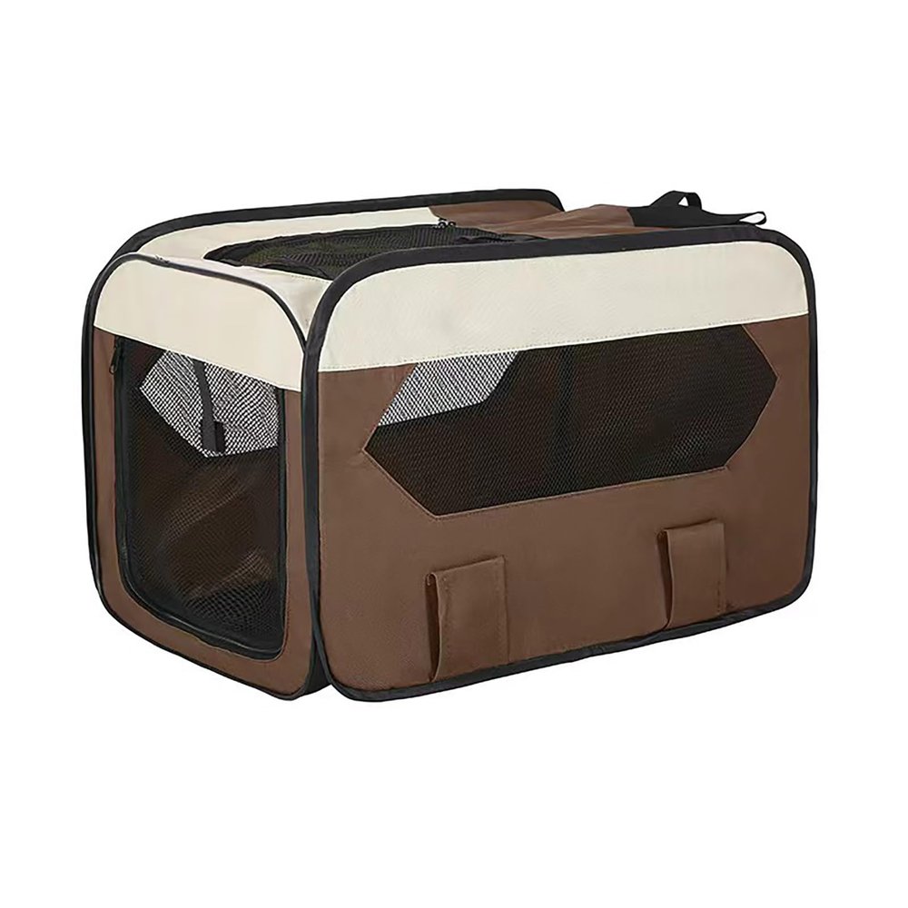 Foldable Dog Travel Crate for Car and Home, 600D Waterproof Fabric, Brown, M 60 × 35 × 35