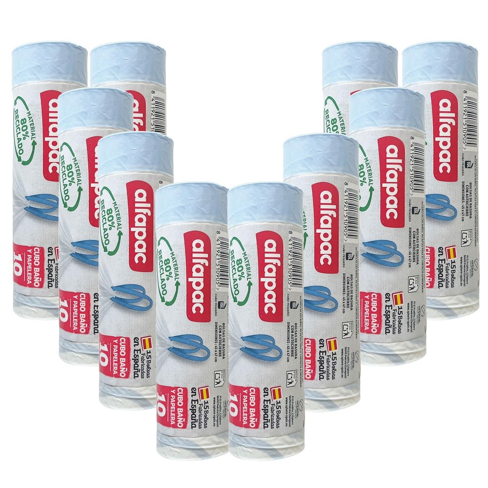 80% Recycled, 150 Self-Closing Trash Bags, 10 L