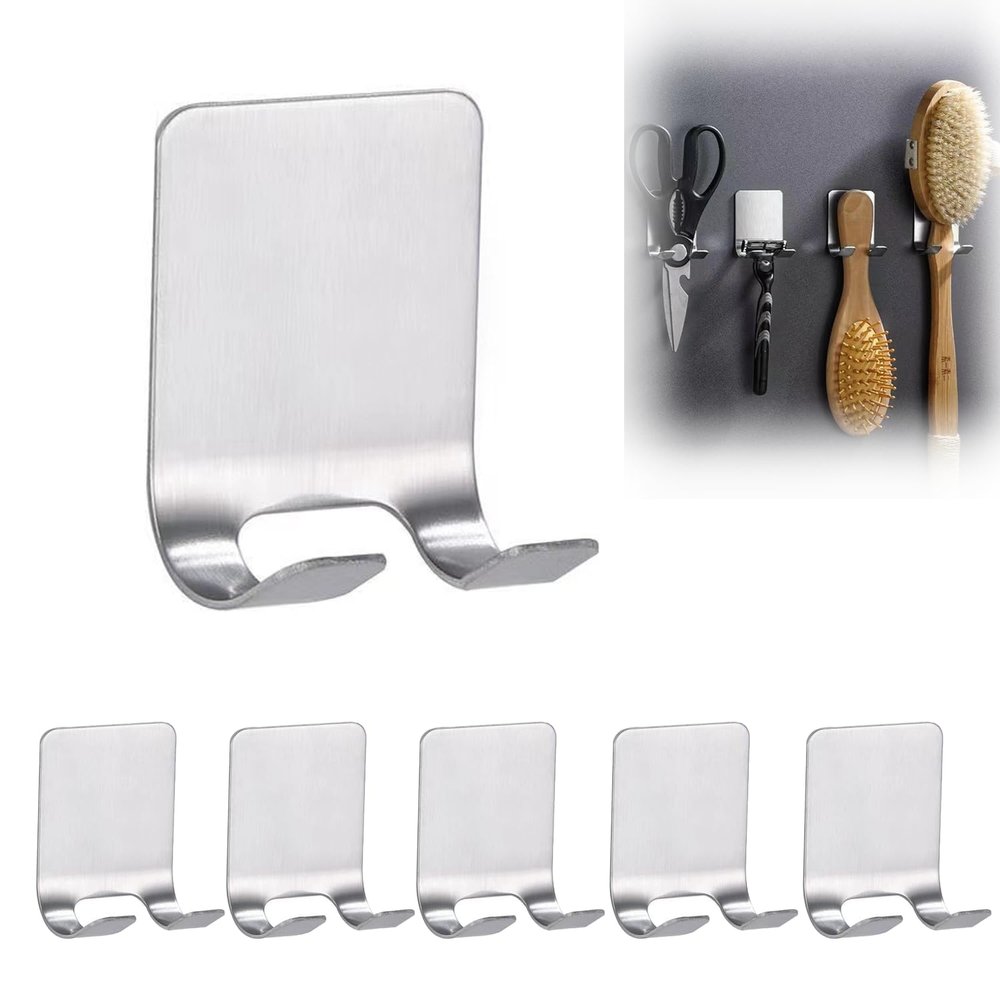 Wobestod 6-Pack Self-Adhesive Razor Holders, No Drilling, Stainless Steel, Silver