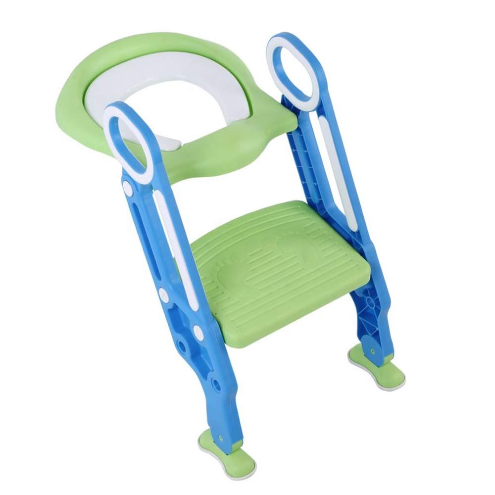 Adjustable Baby and Toddler Toilet Training Seat with Ladder, Blue/Green
