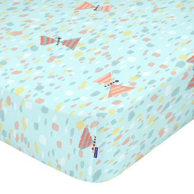 HappyFriday Moshi Moshi Fitted Sheet, Blue/Multicolor, 70 x 140 x 14 cm