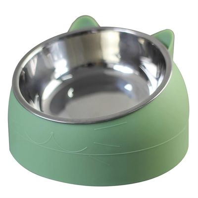 Stainless Steel Cat Bowl with Non-Slip Base, 15° Tilted, Green, 100 mL