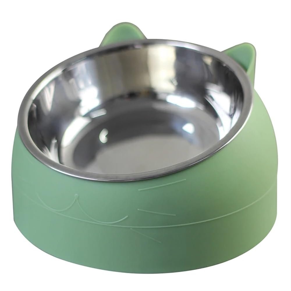 Stainless Steel Cat Bowl with Non-Slip Base, 15° Tilted, Green, 100 mL