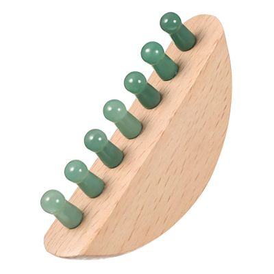 Wooden Jade Massage Comb with Wooden Handle, Wide-Toothed, 1 Pc., Round