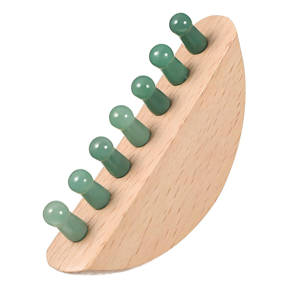 Wooden Jade Massage Comb with Wooden Handle, Wide-Toothed, 1 Pc., Round