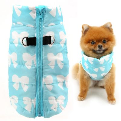 SMALLLEE_LUCKY_STORE Padded Water-Resistant Winter Jacket with D-Ring for Small Dogs and Cats, Blue, XS