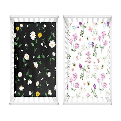 Hiseng 2-Pack Baby Fitted Sheets for Oval & Rectangular Mattresses, Soft Microfiber, 40 x 80 cm, Flower 8